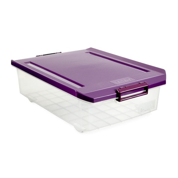 Priehľadný úložný box pod posteľ s fialovým vrchnákom Ta-Tay Storage Box, 32 l