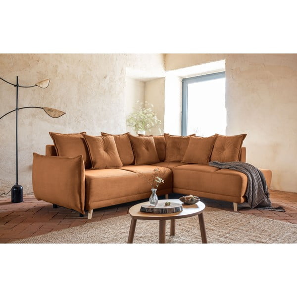 Menčestrová rozkladacia rohová pohovka v tehlovej farbe (pravý roh) Lazy Lukka – Miuform-image-4