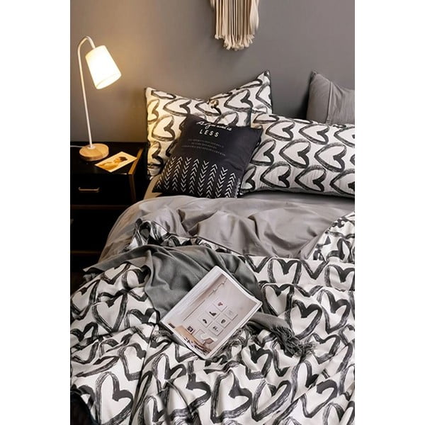 Bielo-sivé bavlnené obliečky na dvojlôžko/predĺžené s plachtou 200x220 cm - Mila Home-image-1