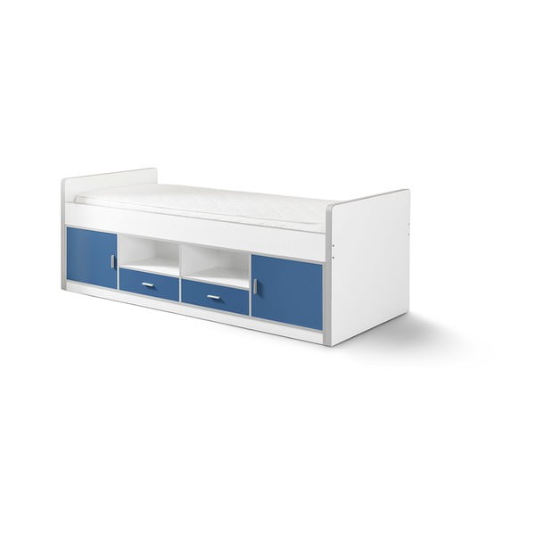 Bielo-modrá detská posteľ s úložným priestorom Vipack Bonny, 200 × 90 cm
