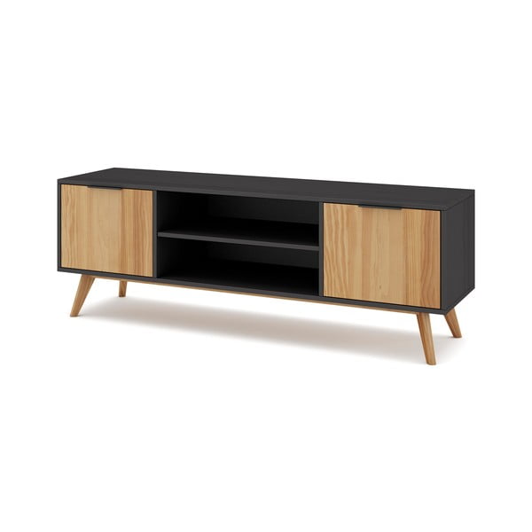 Čierny/prírodný TV stolík z borovicového dreva 140x53 cm Lavis – Marckeric-image-3