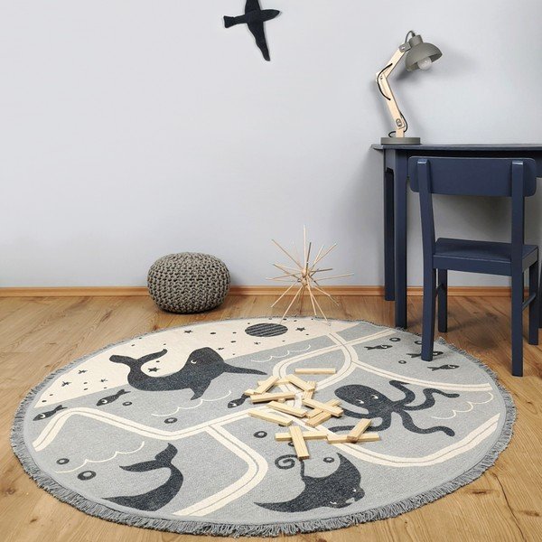 Detský bavlnený ručne vyrobený koberec Nattiot Little Deep Blue, ø 120 cm-image-1