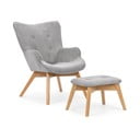 Sivé menčestrové kreslo s podnožkou Niko – Ropez