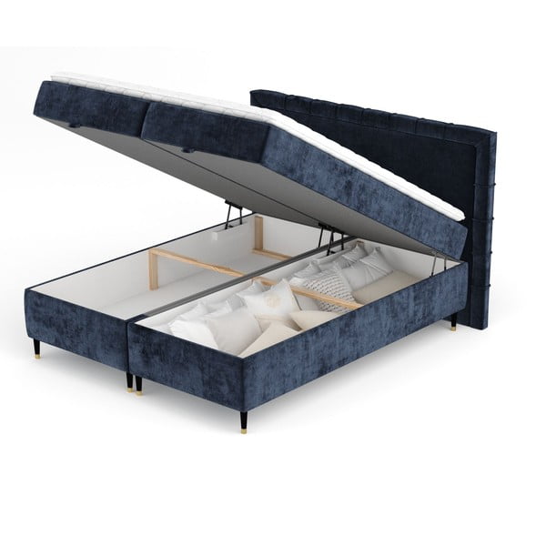 Tmavomodrá boxspring posteľ s úložným priestorom 180x200 cm Voyage – Maison de Rêve-image-2