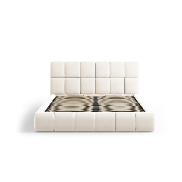 Krémová zamatová čalúnená dvojlôžková posteľ s úložným priestorom s roštom 140x200 cm Bellis – Micadoni-image-3