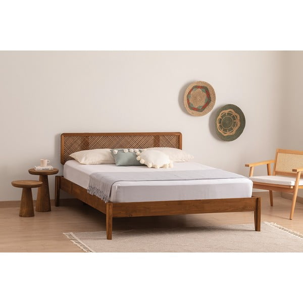 Dvojlôžková posteľ zo smrekového dreva s roštom v tmavohnedo-prírodnej farbe 180x200 cm Izabelya – Kalune Design-image-1