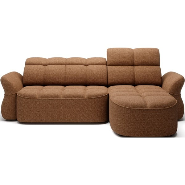 Žltá/hnedá zamatová rozkladacia/s úložným priestorom rohová pohovka (pravý roh/s leňoškou) Beneth – ELTAP