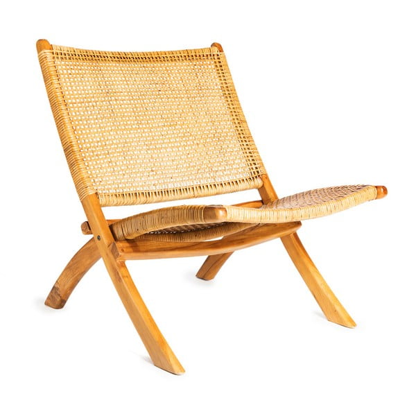 Hnedá stolička s konštrukciou z teakového dreva a výpletom z ratanu Simla Fold