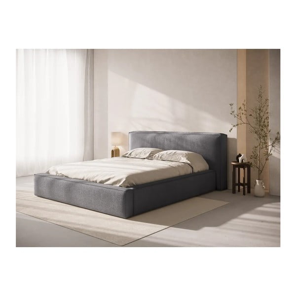 Tmavosivá čalúnená dvojlôžková posteľ s úložným priestorom s roštom 140x200 cm Simon Olivia – Micadoni -image-1