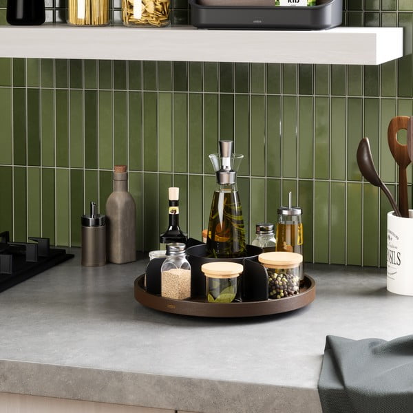 Otočný čierny drevený kúpeľňový organizér na kozmetiku Bellwood – Umbra-image-1