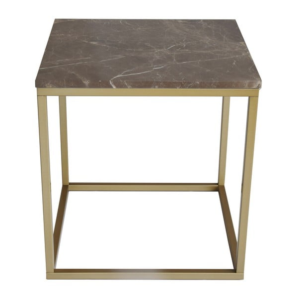 Hnedý mramorový odkladací stolík s podnožou v zlatej farbe RGE Accent, šírka 50 cm
