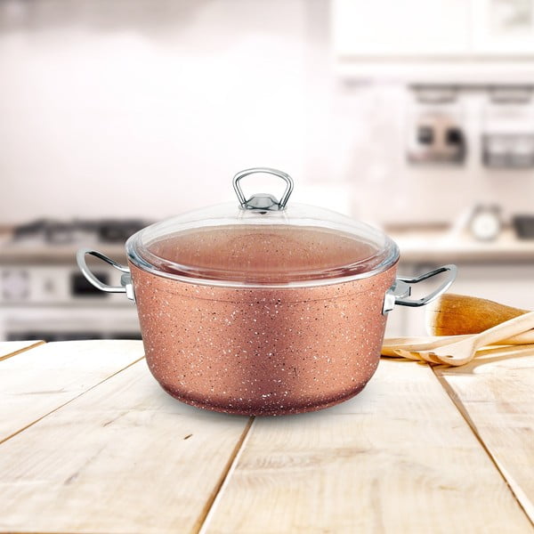 Ružový hliníkový hrniec s pokrievkou Güral Porselen Classic, ø 22 cm-image-1