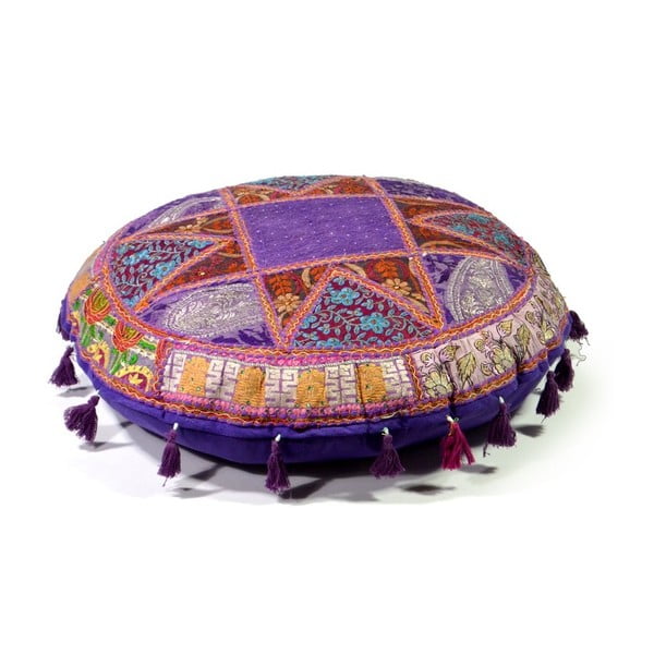 Ručne vyšívaný meditačný vankúš Rajastan, fialový