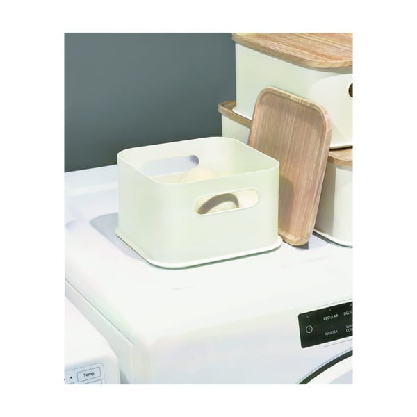 Biely úložný box s vekom z dreva paulownia iDesign Eco Handled, 21,3 x 21,3 cm-image-3