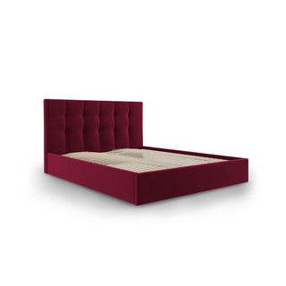 Vínovočervená zamatová dvojlôžková posteľ Mazzini Beds Nerin, 180 x 200 cm