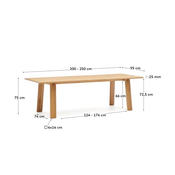 Rozkladací jedálenský stôl s prídavnou doskou s doskou v dubovom dekore 95x200 cm Arlen – Kave Home-image-4