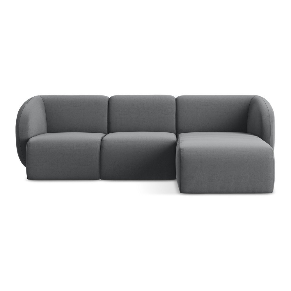 Sivá zamatová rohová pohovka (pravý roh/s leňoškou) Lani – Makamii