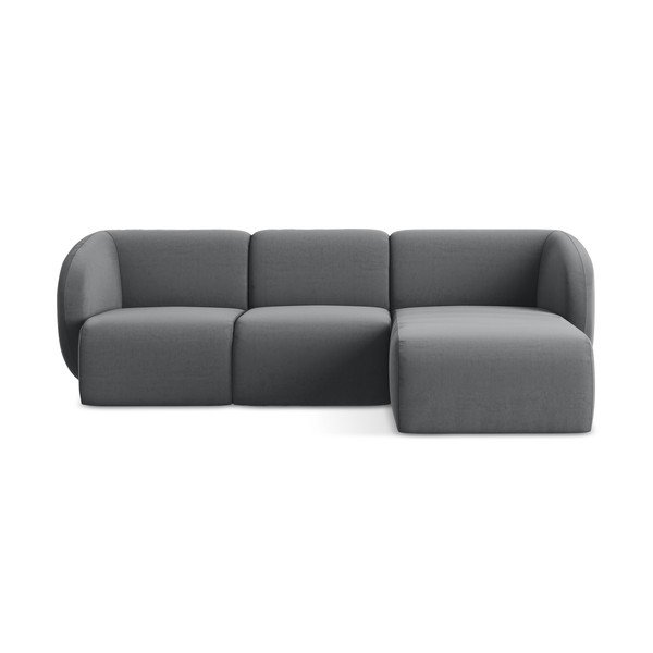 Sivá zamatová rohová pohovka (pravý roh/s leňoškou) Lani – Makamii