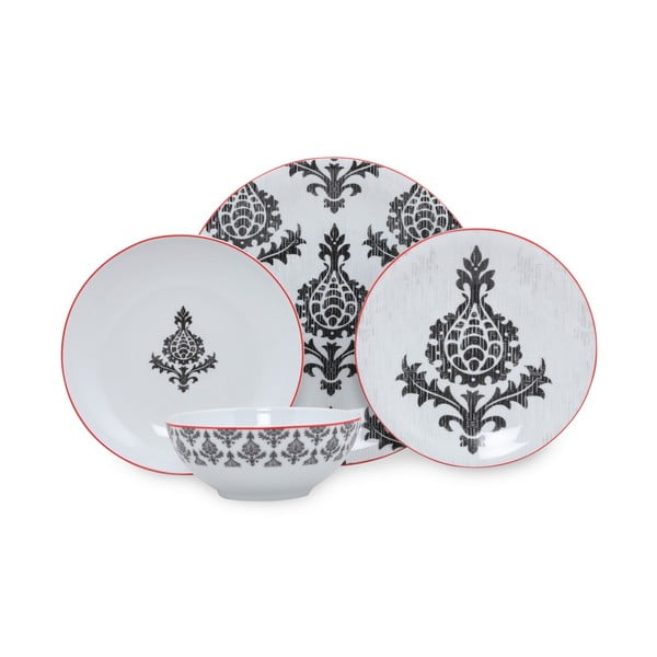 24-dielna súprava čierno-bieleho porcelánového riadu Kütahya Porselen Ornaments