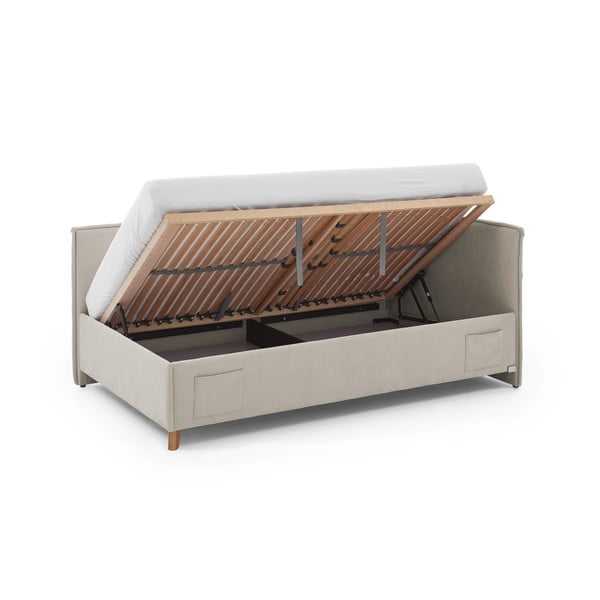 Béžová čalúnená rohová detská posteľ s úložným priestorom s roštom 140x200 cm Fun – Meise Möbel-image-3