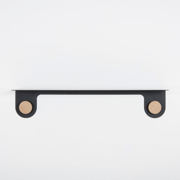 Nástenná čierna polica z ocele s detailom z dubového dreva s 2 háčikmi Gazzda Hook, dĺžka 70 cm-image-2