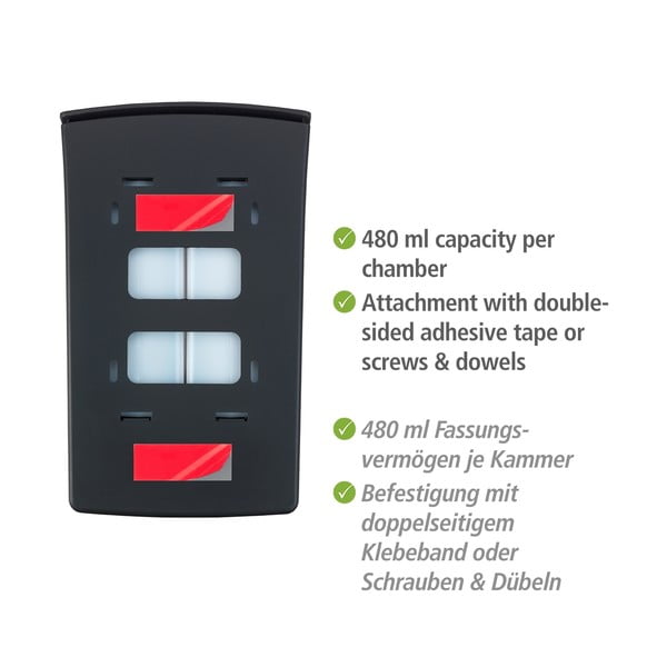 Čierny nástenný plastový dávkovač mydla 0.96 l Tartas - Wenko-image-4