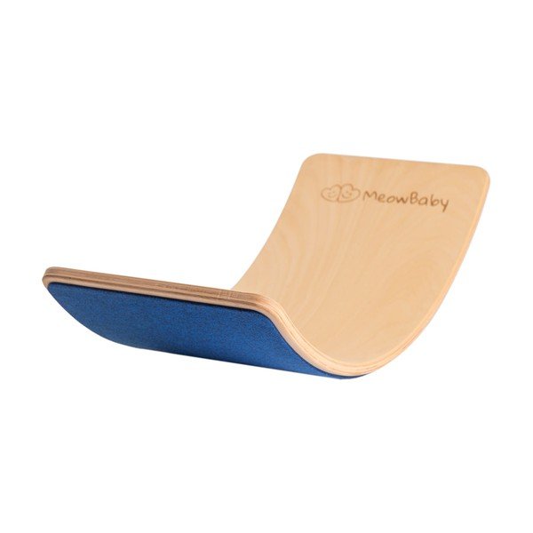 Modrá/v prírodnej farbe balančná doska z borovicového dreva 80x30x18 cm Montessori – Meowbaby
