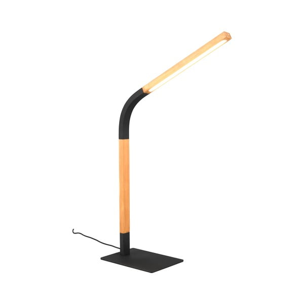 LED stmievateľná stolová lampa v čiernej a prírodnej farbe s dreveným tienidlom (výška 73,5 cm) Norris – Trio
