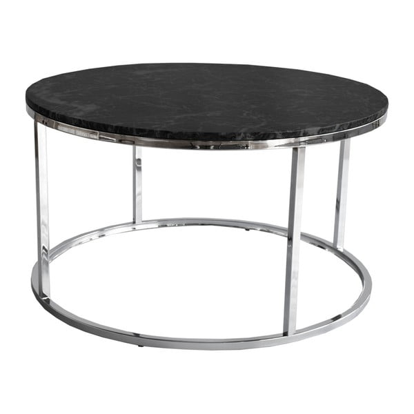 Čierny žulový konferenčný stolík s chrómovanou podnožou RGE Accent, ⌀ 85 cm