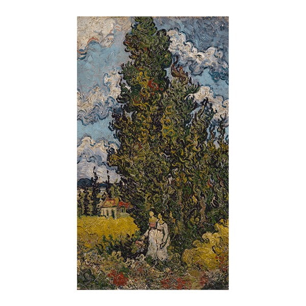 Obraz Vincenta van Gogha - Cypresses and Two Women, 70x46 cm