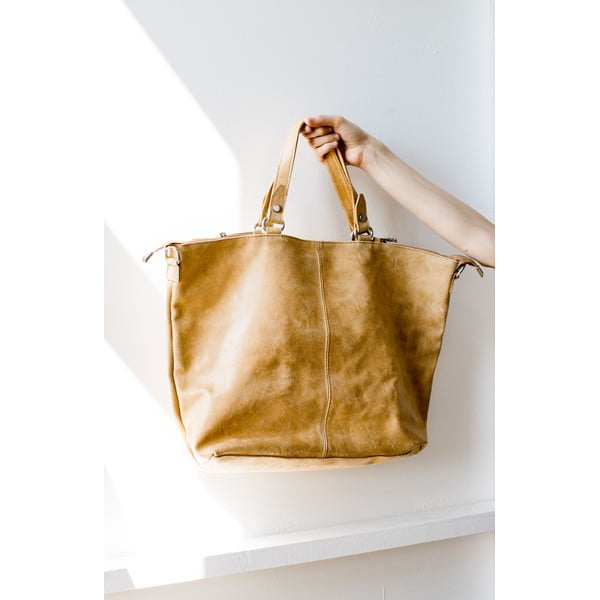 Koňakovohnedá kožená kabelka Chicca Borse Terracia-image-1