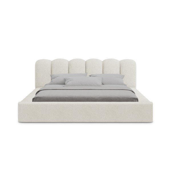 Krémovobiela čalúnená dvojlôžková posteľ s úložným priestorom s roštom 180x200 cm Mano – Makamii-image-3