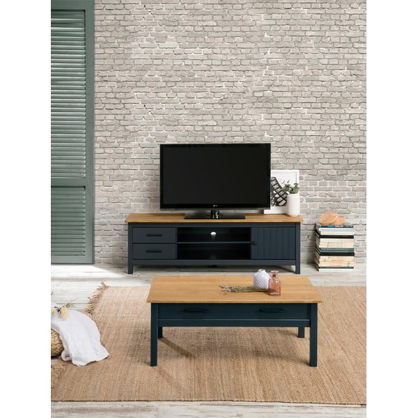 Tmavomodrý TV stolík z borovicového dreva 158x47 cm Miranda – Marckeric-image-1