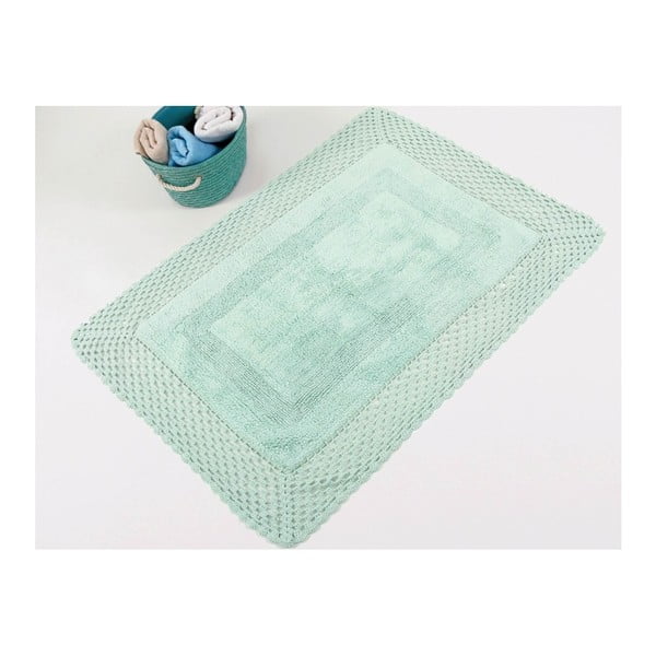 Zelená ručne tkaná kúpeľňová predložka z prémiovej bavlny Lizz, 55 x 72 cm