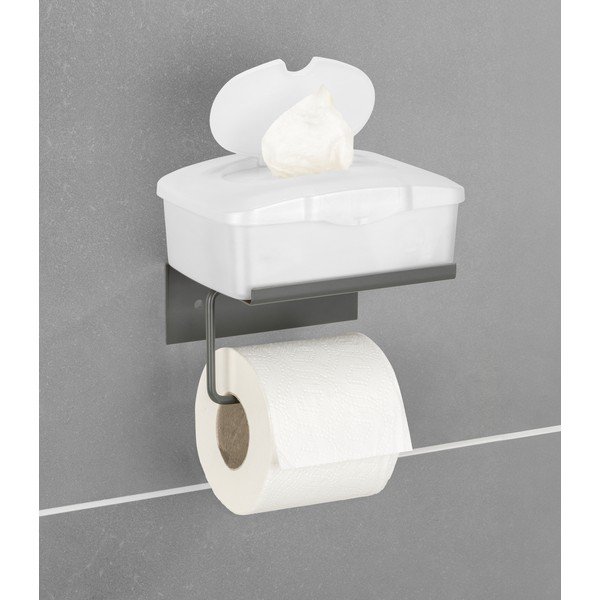 Antracitový samodržiaci kovový držiak na toaletný papier s poličkou Desulo – Wenko-image-2