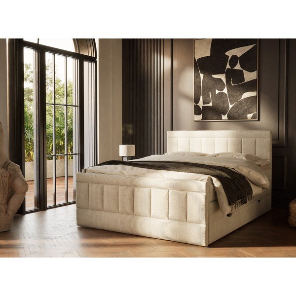Béžová boxspring posteľ s úložným priestorom 200x200 cm Caya – Maison de Rêve-image-1