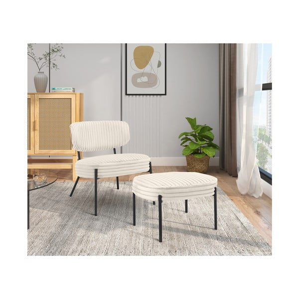 Krémovobiele menčestrové kreslo s podnožkou Jerry – Støraa-image-2