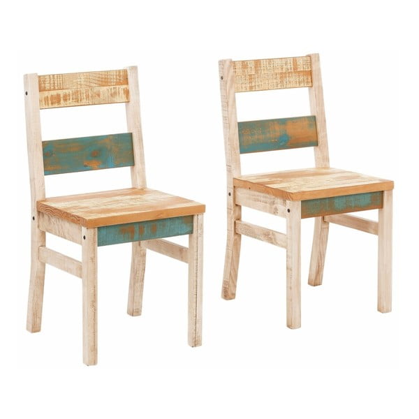 Sada 2 krémovo-tyrkysových jedálenských stoličiek z masívneho borovicového dreva Støraa Marilyn