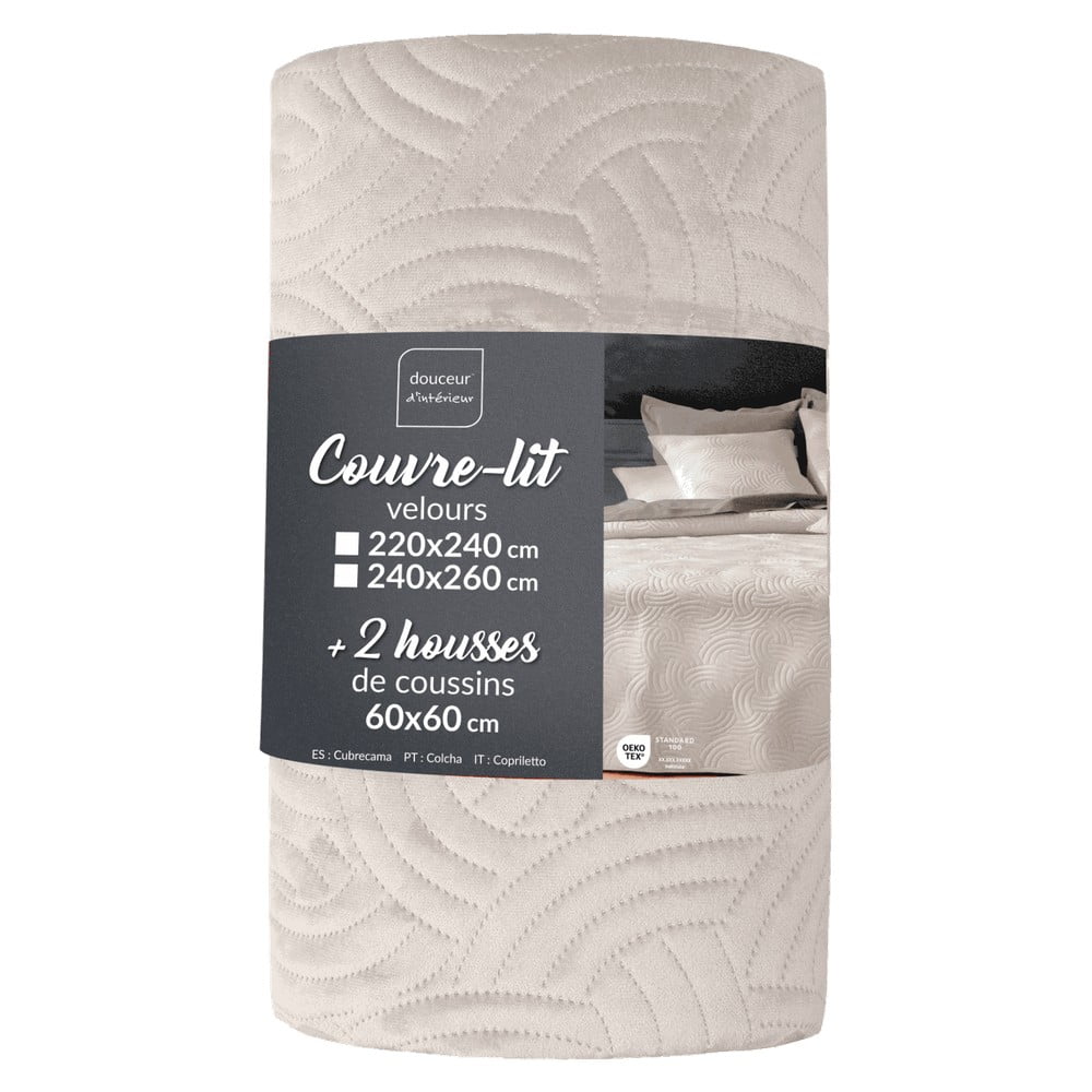 Krémová zamatová súprava prikrývky a obliečky na vankúš 240x260 cm Solange – douceur d'intérieur