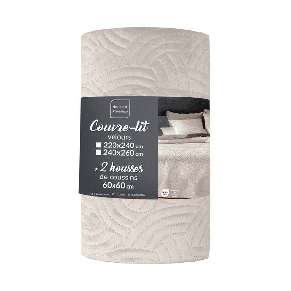 Krémová zamatová súprava prikrývky a obliečky na vankúš 240x260 cm Solange – douceur d'intérieur
