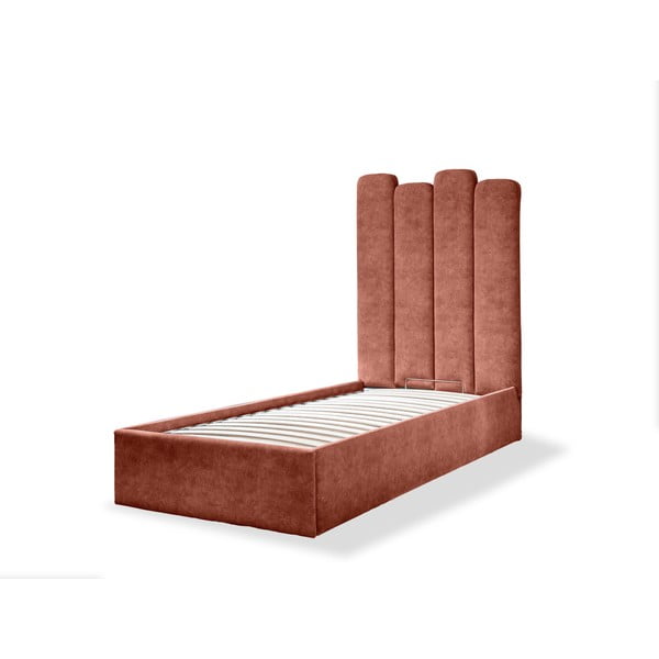 Čalúnená jednolôžková posteľ s úložným priestorom s roštom 90x200 cm v tehlovej farbe Dreamy Aurora – Miuform