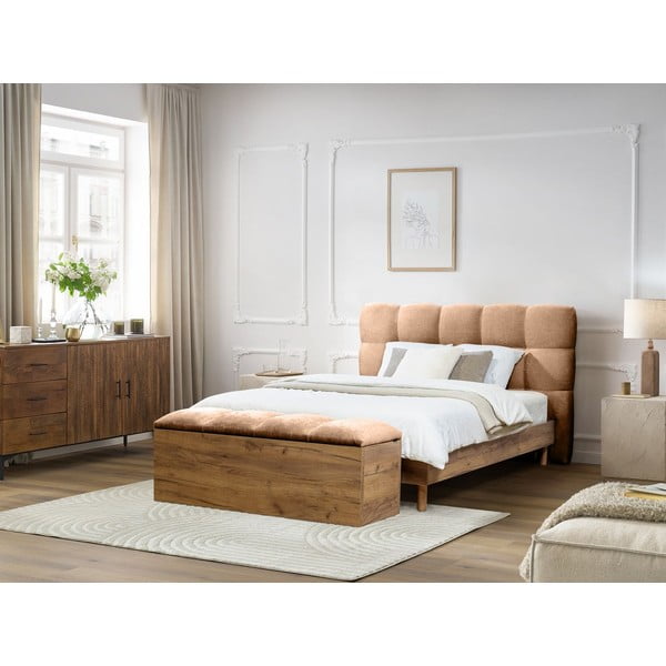 Svetloružová čalúnená dvojlôžková posteľ s roštom 160x200 cm Kumo – Bobochic Paris-image-4