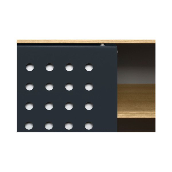 TV komoda v dekore dubového dreva s čierno-bielymi detailmi TemaHome Dann Dots, dĺžka 135 cm-image-1