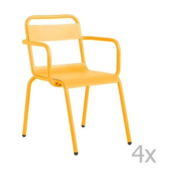 Sada 4 žltých záhradných stoličiek s opierkami na ruky Isimar Biarritz