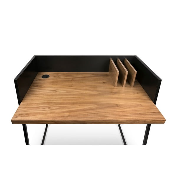 Čierny pracovný stôl s detailmi v dekore orechového dreva TemaHome Volga-image-4