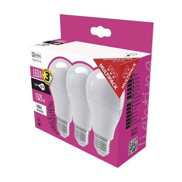 Súprava 3 LED žiaroviek EMOS Classic A60 Neutral White, 13,2W E27-image-1