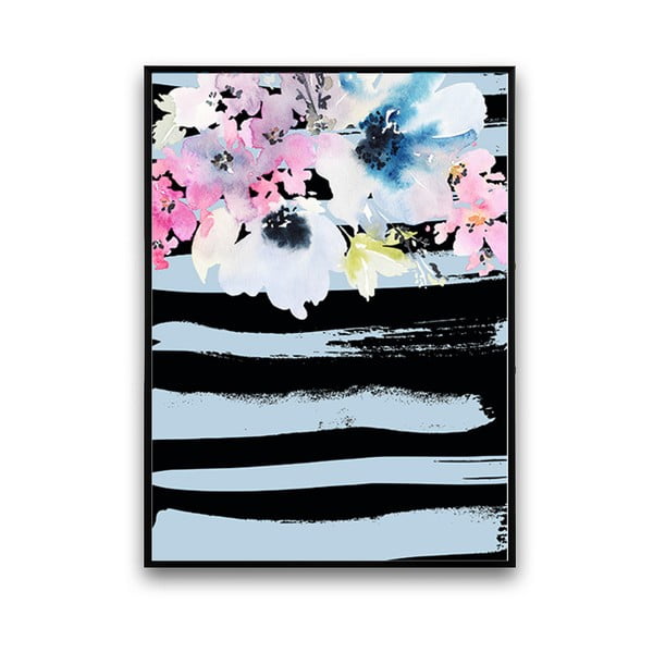 Plagát s kvetmi, čierno-modré pozadie, 30 x 40 cm