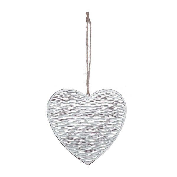 Veľká závesná biela kovová dekorácia v tvare srdca s motívom srdiečka Ego Dekor, 15 × 14 cm