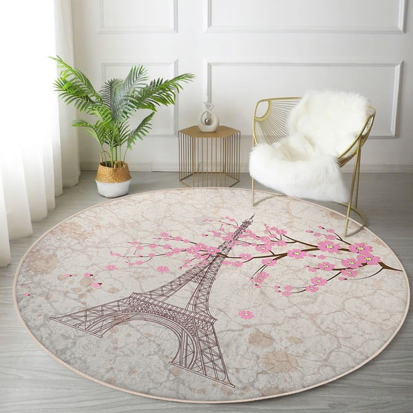 Svetloružový prateľný okrúhly koberec vhodný pre robotické vysávače ø 120 cm Comfort – Mila Home-image-2