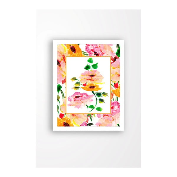 Nástenný obraz na plátne v bielom ráme Tablo Center Orange Flowers, 29 × 24 cm